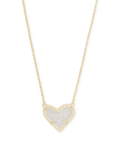 Ari Heart Gold Necklace Long 20' In Iridescent Drusy