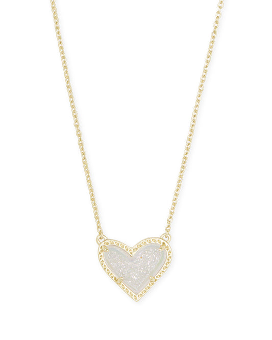 Ari Heart Gold Necklace Long 20' In Iridescent Drusy