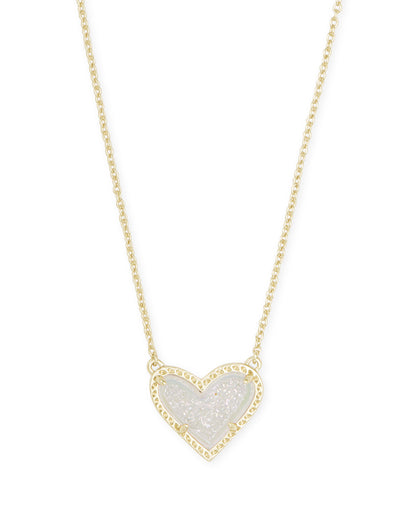 Ari Heart Gold Necklace Short 15' In Iridescent Drusy