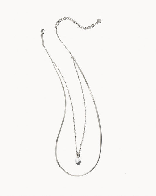 Lindsay Multi Strand Necklace | Silver & White Pearl