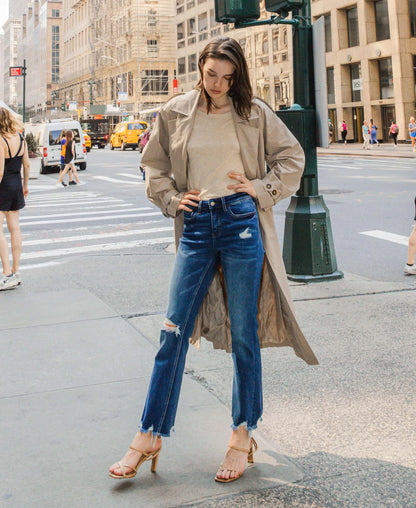 Mid-Rise Ankle Flare Jeans | Blue Shower