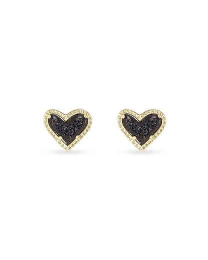 Ari Heart Gold Earrings In Black Drusy