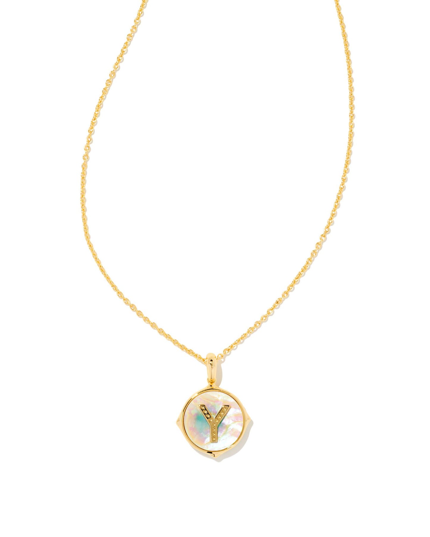 Letter Disc Necklace | Gold & Iridescent Abalone