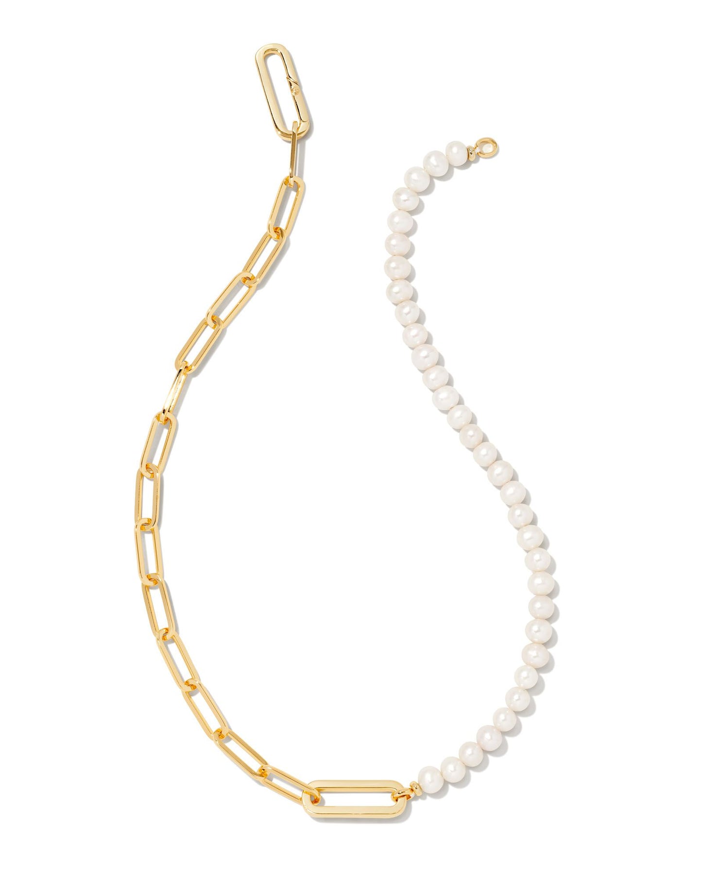 Ashton Half Chain Necklace | Gold White Pearl