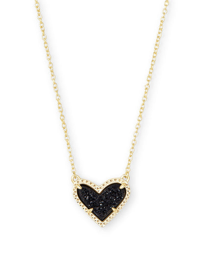Ari Heart Necklace In Gold & Black Drusy