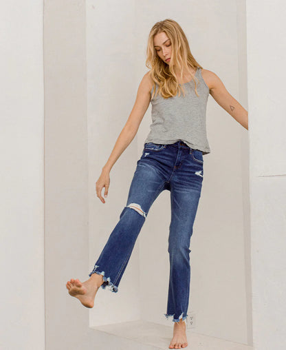 Mid-Rise Ankle Flare Jeans | Blue Shower