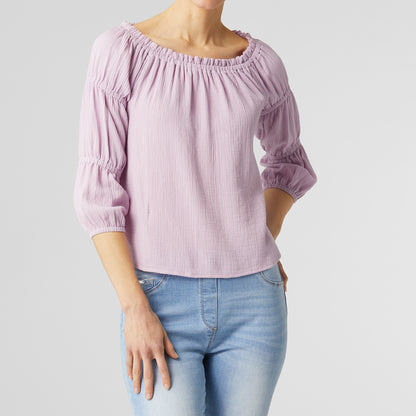 Simone 2-Way Gauze Puff Sleeve Blouse