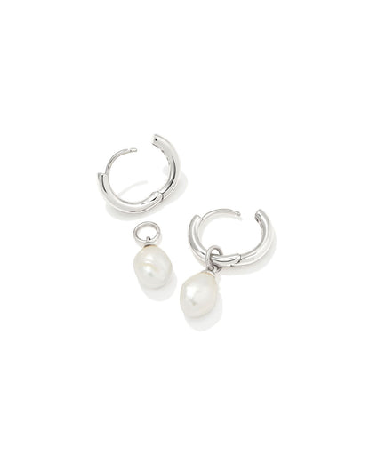Willa Huggie Earrings In Silver & White Pearl