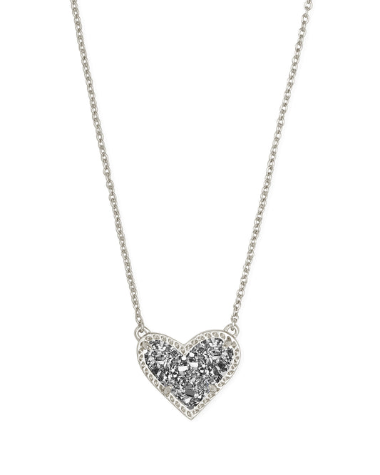 Ari Heart Silver Pendant Necklace In Platinum Drusy