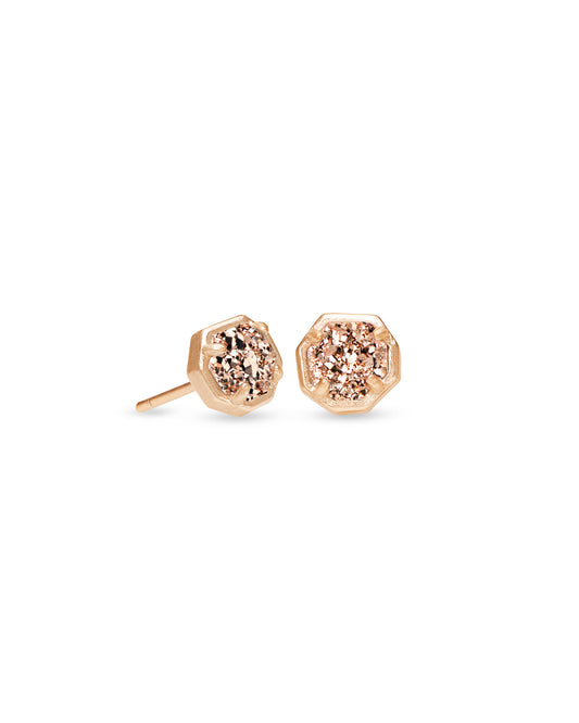 Nola Rose Gold Stud Earrings In Rose Gold Drusy