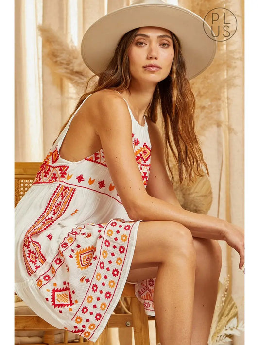 Plus | Aztec Embroidery Halter Dress
