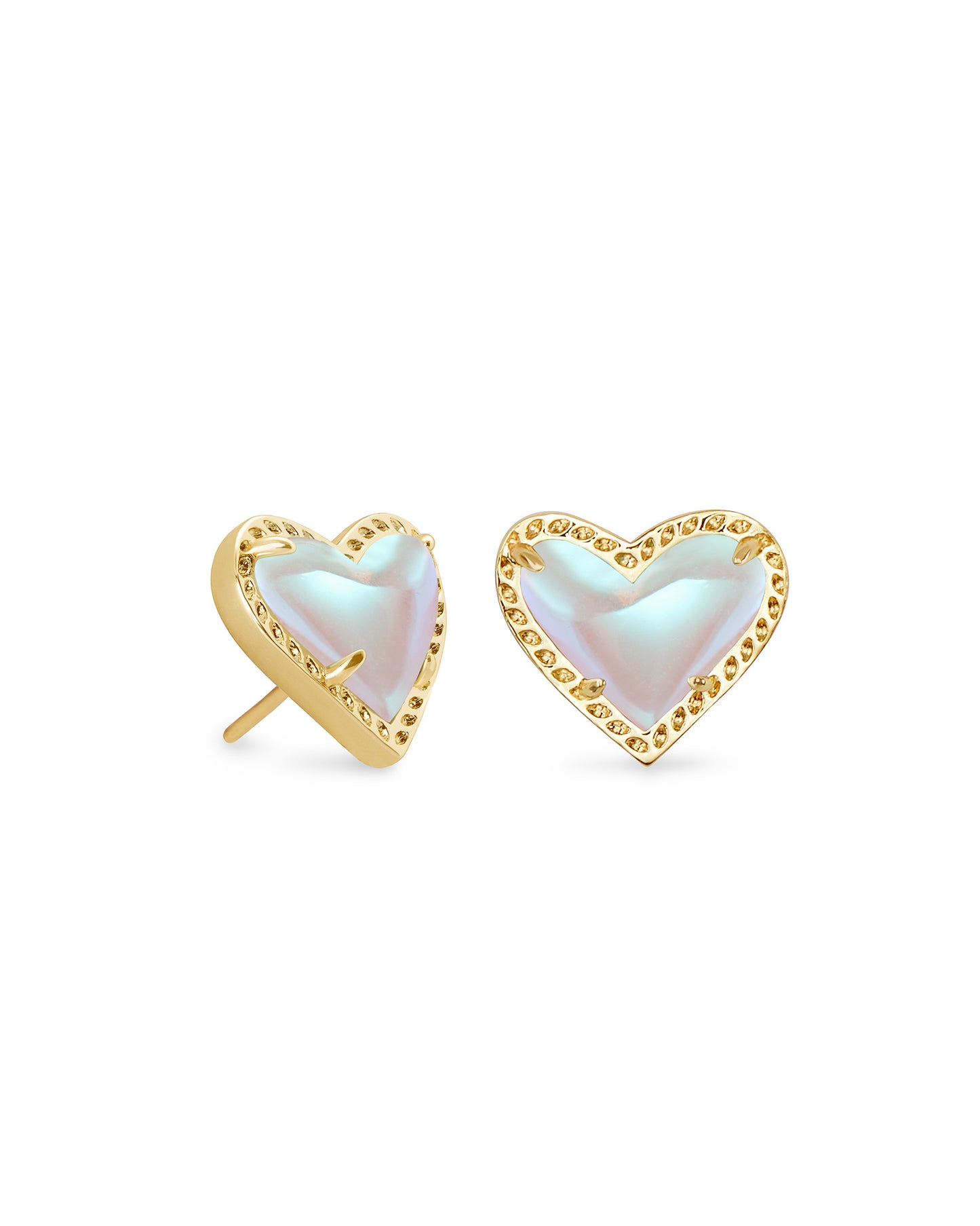 Ari Heart Gold Earrings In Dichroic Glass