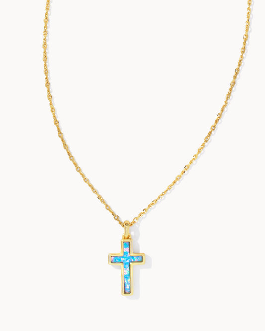 Cross Necklace | Periwinkle Opal & Gold