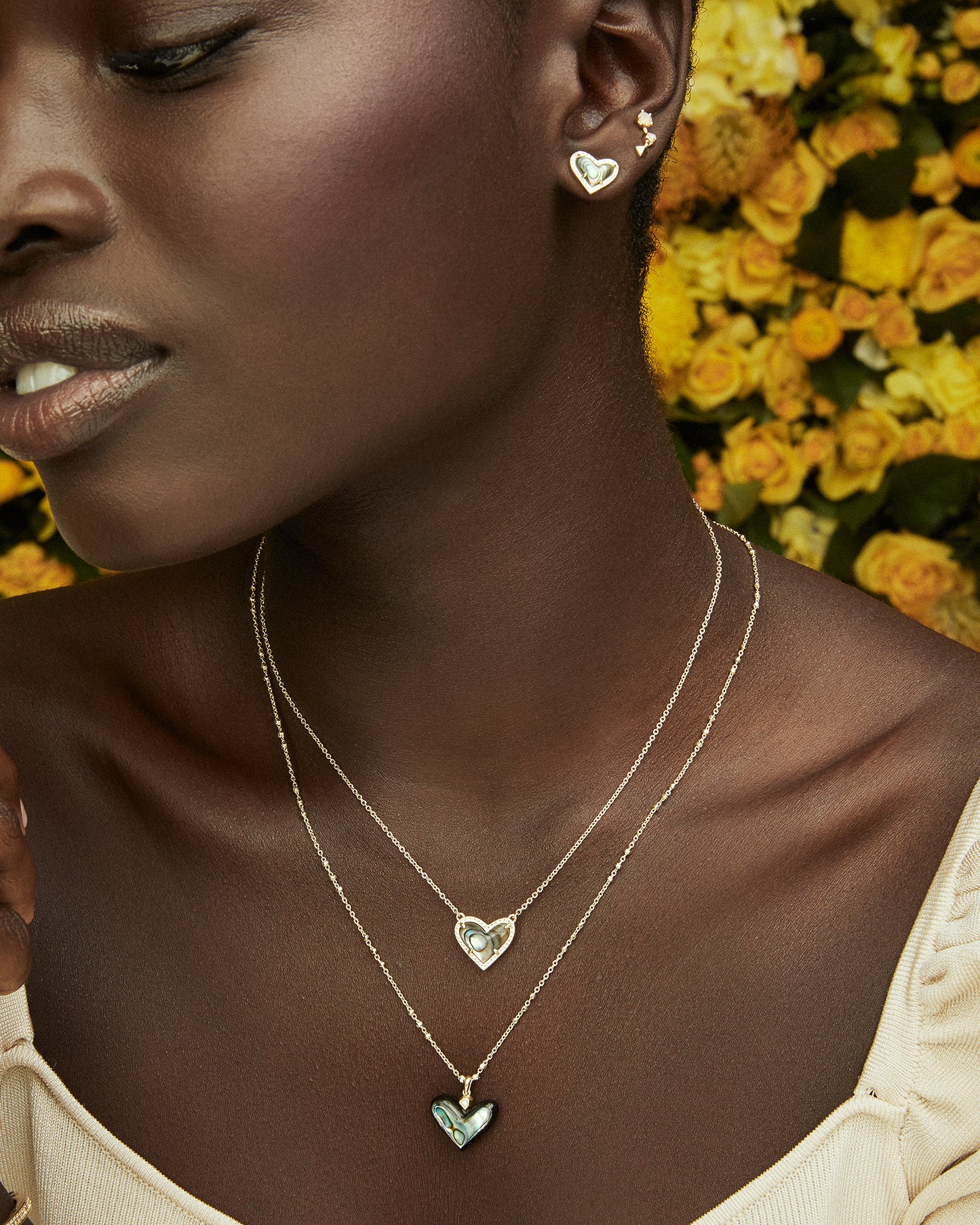 Ari Heart Silver Stud Earrings In Ivory Mother-Of-Pearl