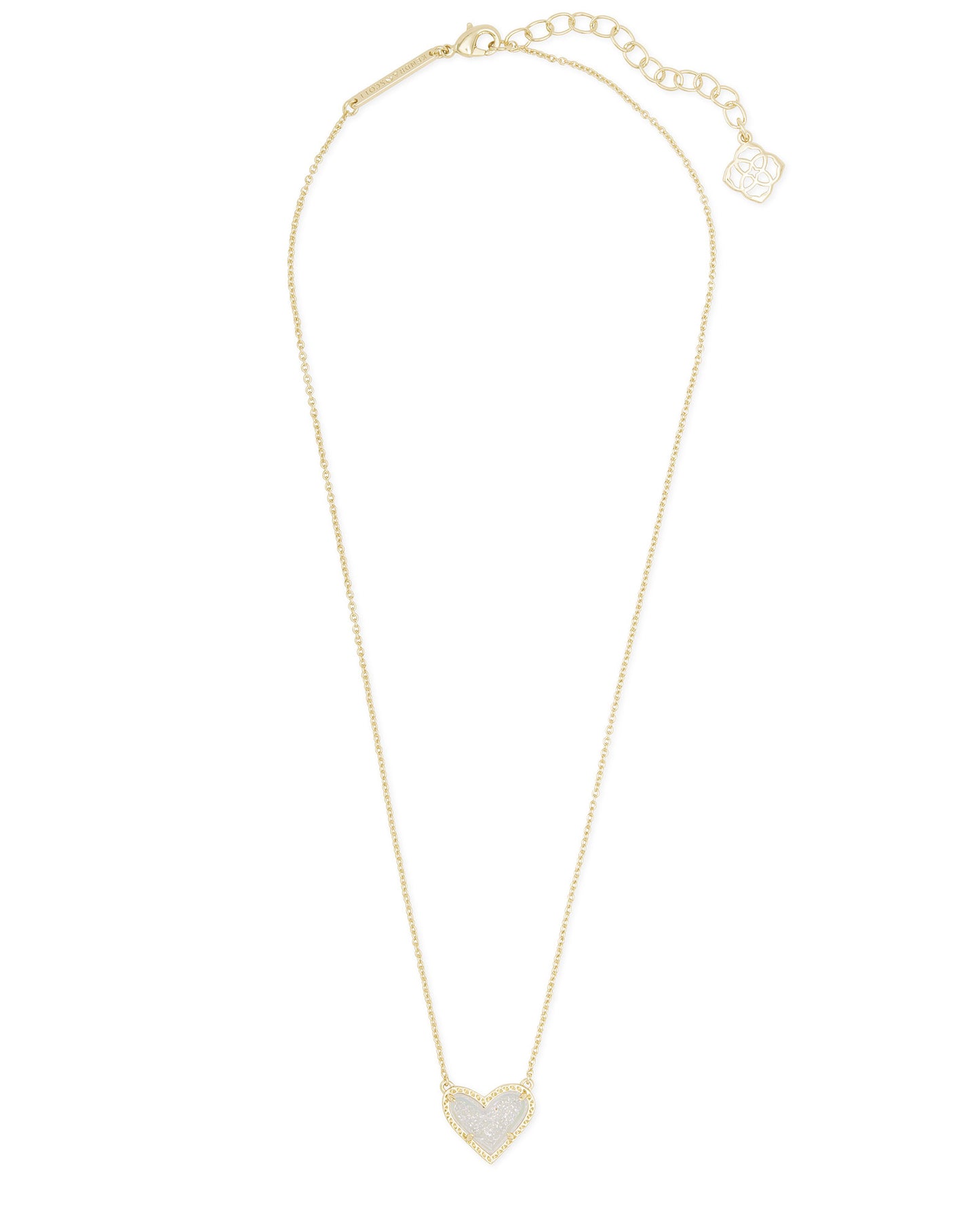 Ari Heart Gold Necklace Short 15' In Iridescent Drusy