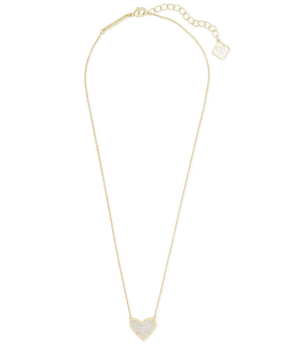 Ari Heart Gold Necklace Short 15' In Iridescent Drusy