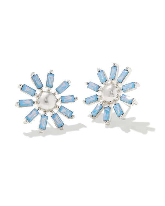 Madison Daisy Stud Earring | Silver Light Blue Opal