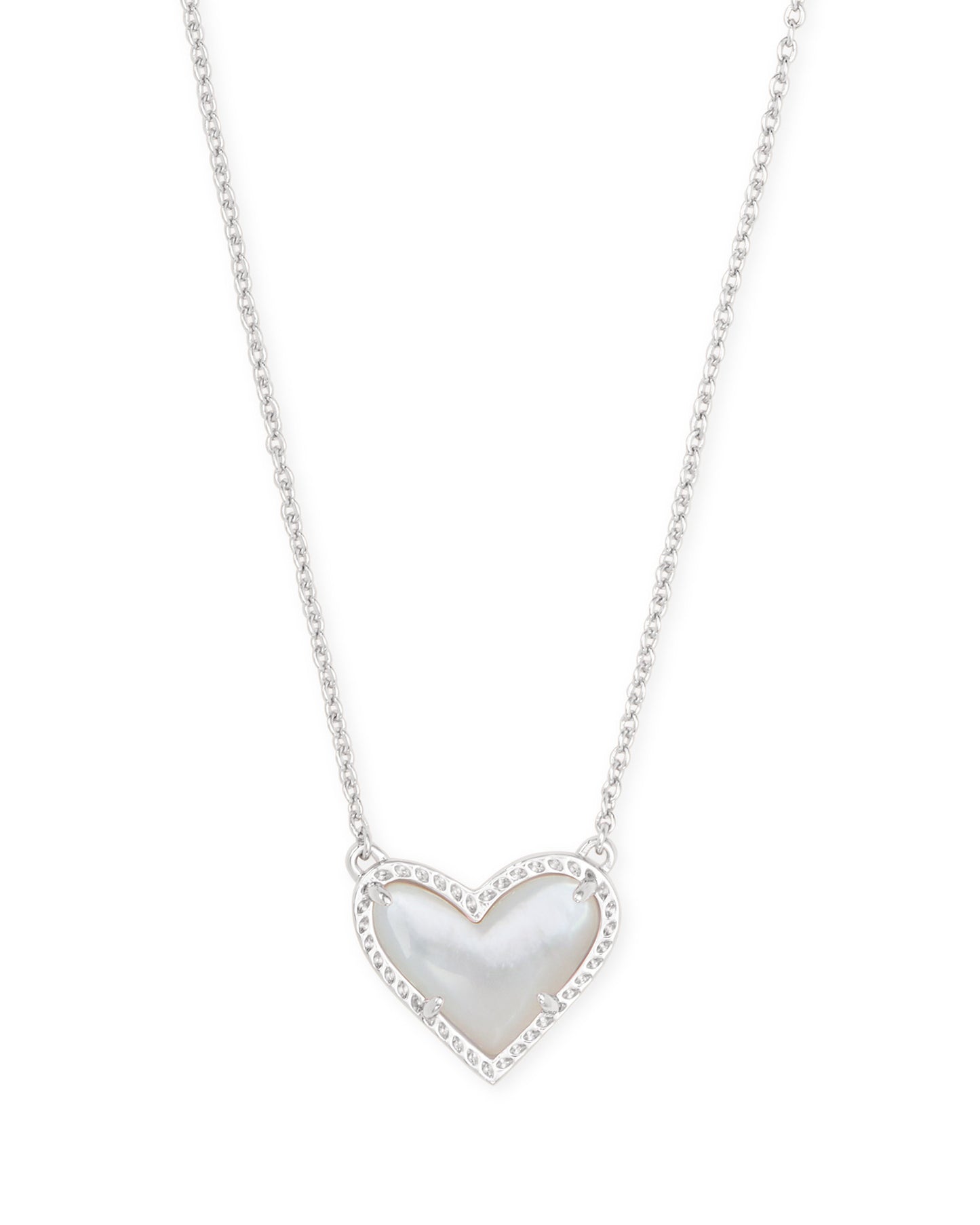 Ari Heart Necklace In Silver & Ivory Mother-Of-Pearl