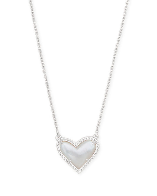 Ari Heart Necklace In Silver & Ivory Mother-Of-Pearl