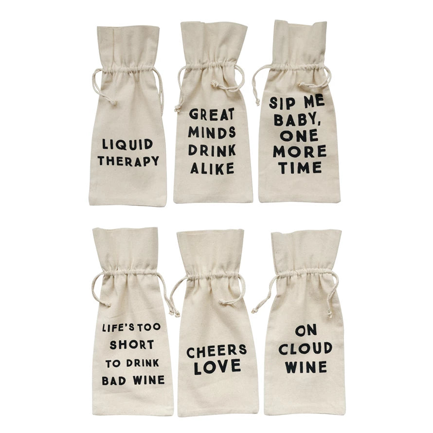 Cotton Wine Bag with Sayings