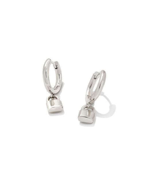 Jess Silver Lock Huggie Earrings | Silver