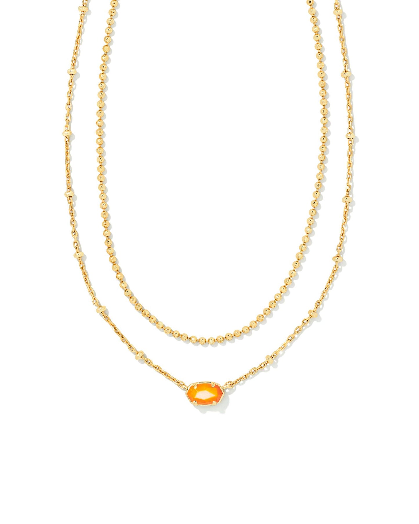 Emilie Multi Strand Necklace | Gold & Orange Mother-of-Pearl