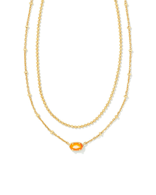 Emilie Multi Strand Necklace | Gold & Orange Mother-of-Pearl