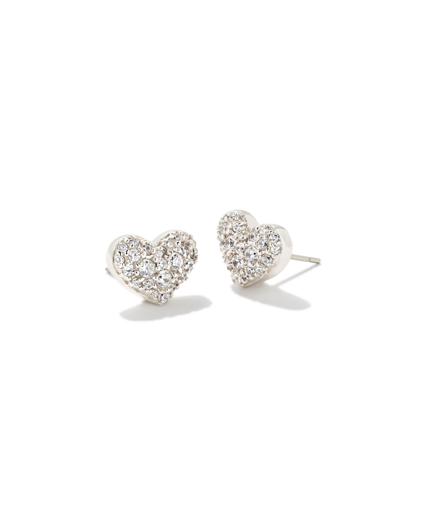 Ari Pave Heart Earrings | Silver & White Crystals