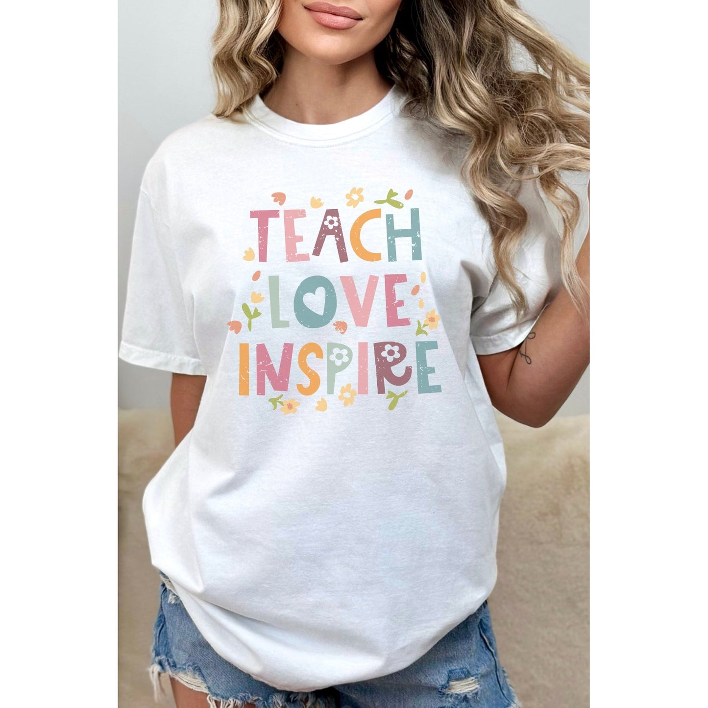 Floral Teach Love Inspire Teacher Graphic Tee